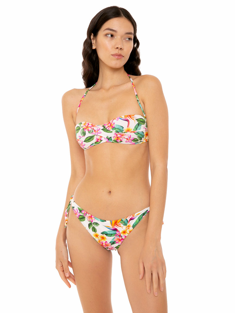 White  bikini with colorful flowers  print