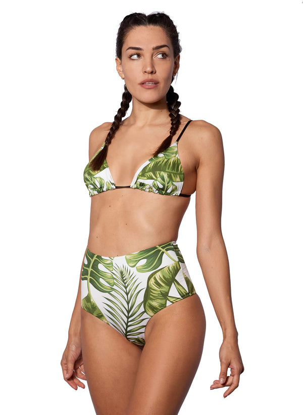 Bikini a triangolo stampa jumbo foglie tropicali 
