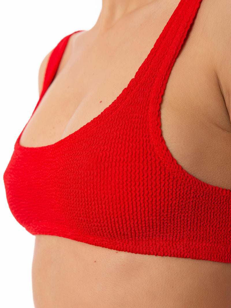 Woman red crinkle bralette top swimsuit