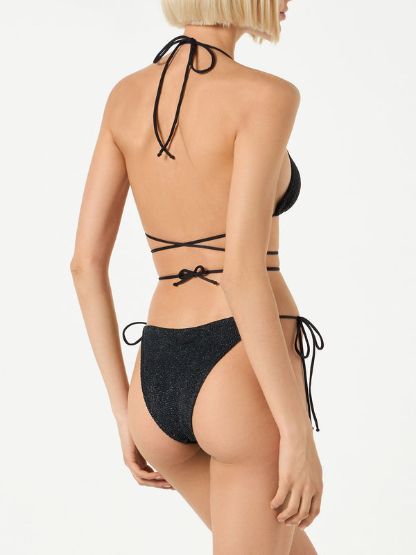 Woman black lurex crinkle triangle bikini
