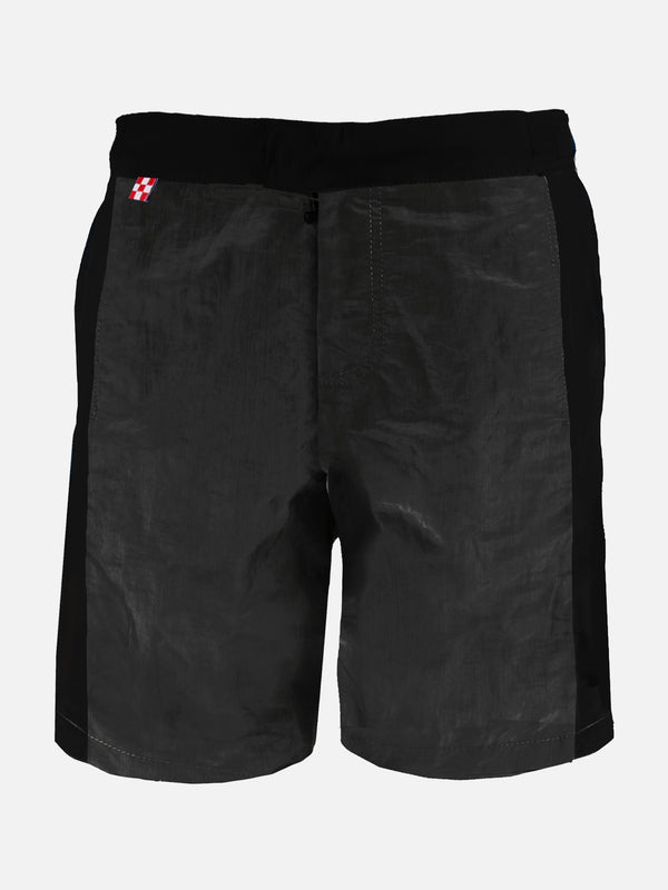 Check swim shorts with contrast lateral band