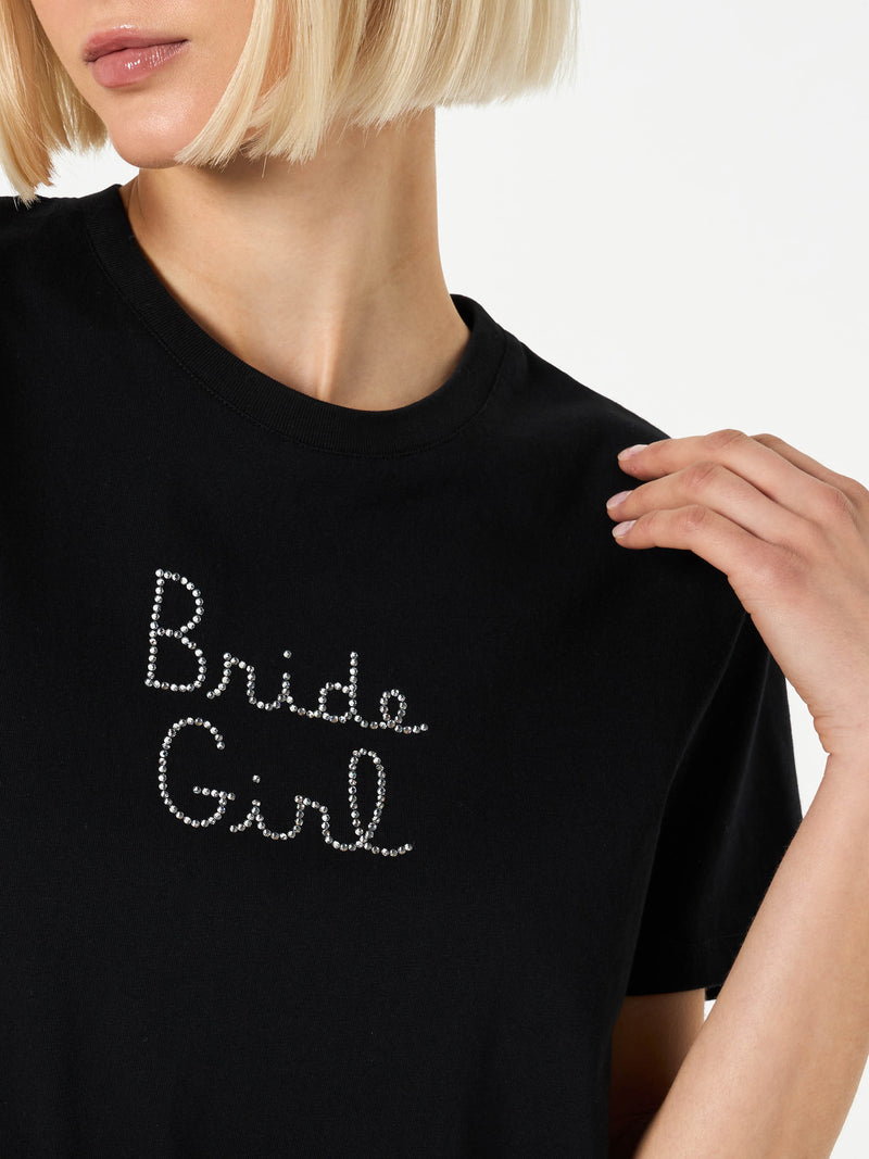 T-shirt da donna in cotone con ricamo strass Bride Girl