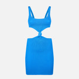 Blaues, gekräuseltes Kleid mit Cut-outs