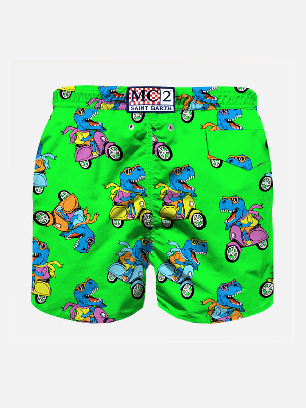 Boy swim shorts with multicolor rider t-rex
