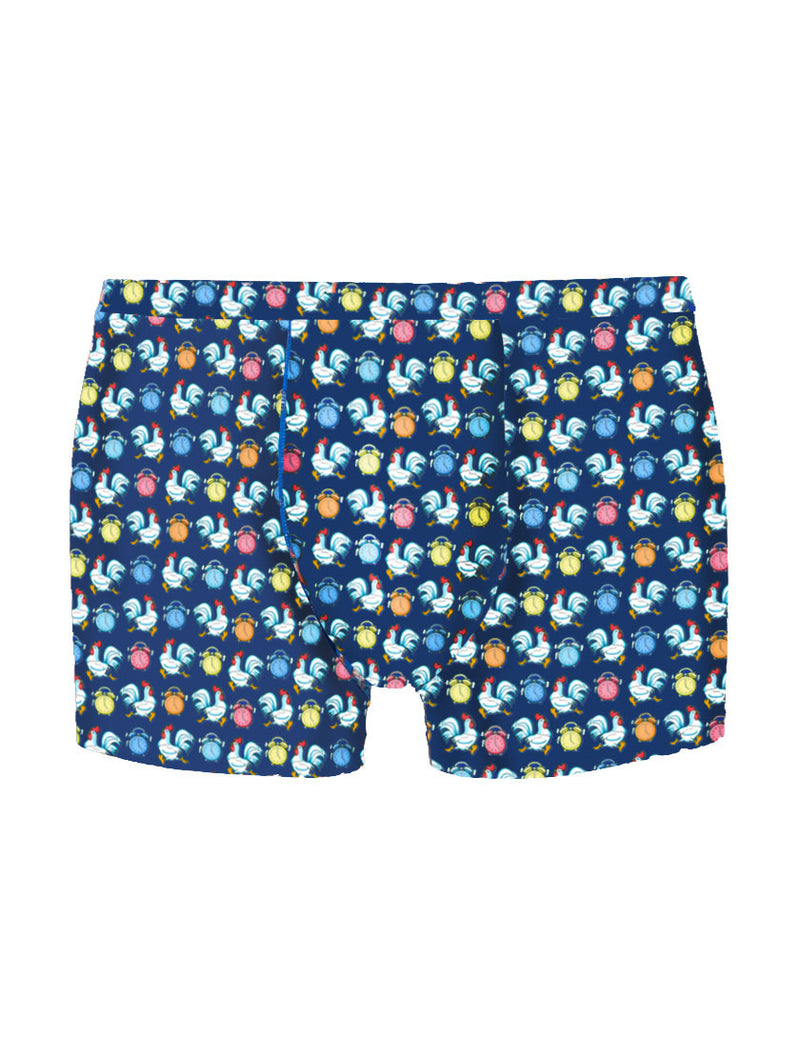Micro roosters and alarms print underwear boxer