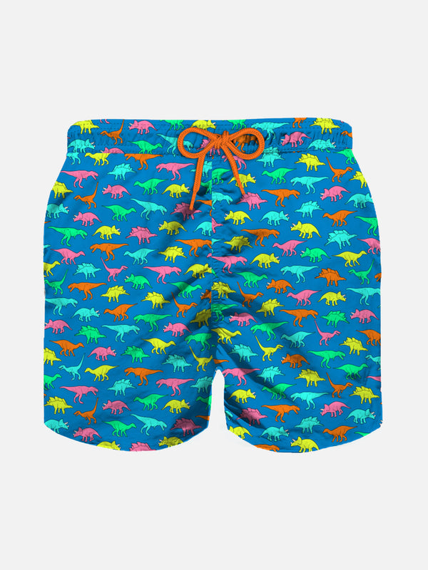 Boy swim shorts with multicolor dinosaur print