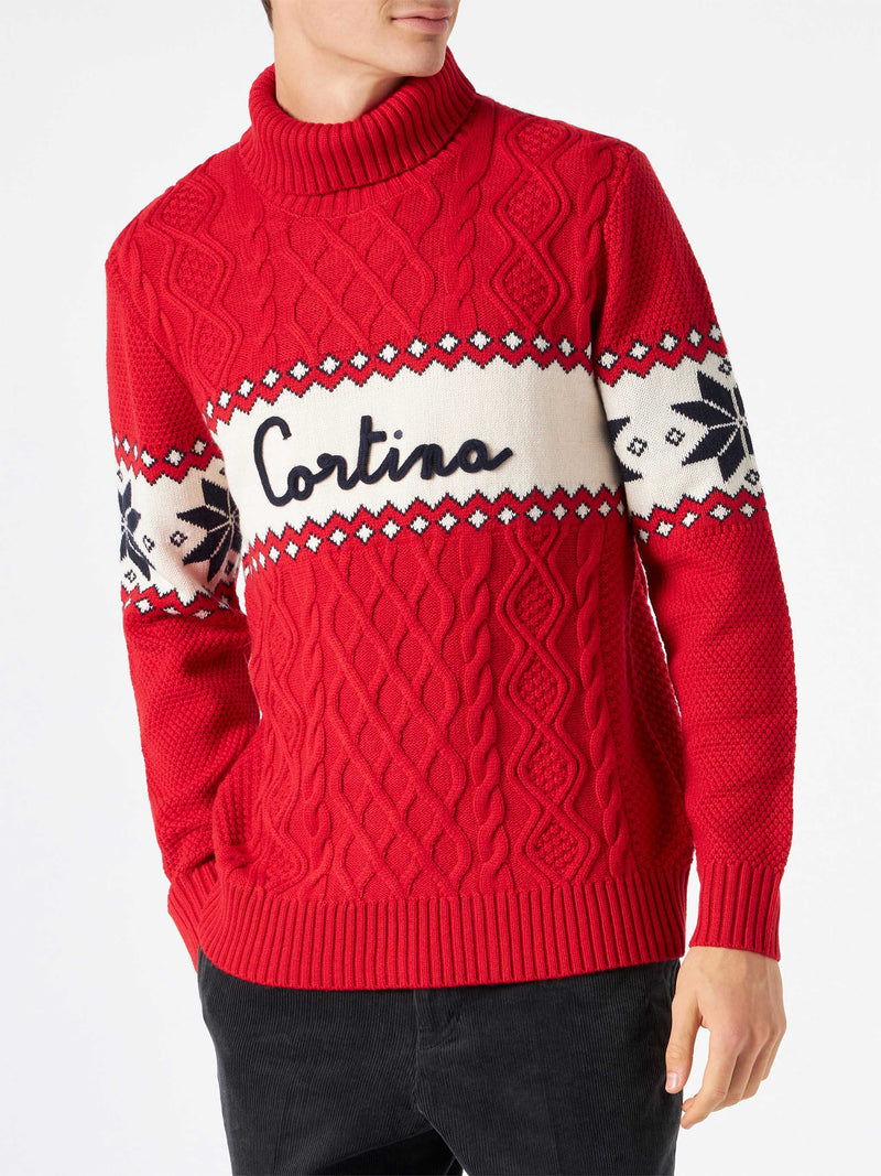 Half-turtleneck sweater with Cortina lettering