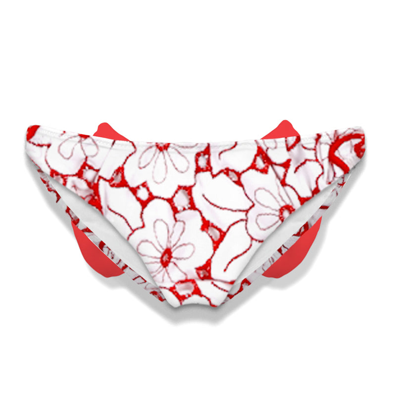 Girl embroidered swim briefs with red bow