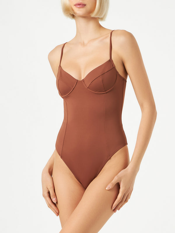 Woman underwired one piece swimsuit