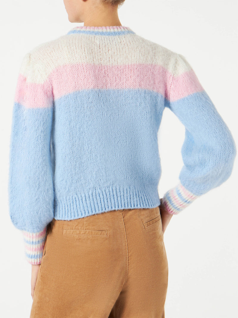 Brushed knit sweater with puff sleeves and St. Barth embroidery