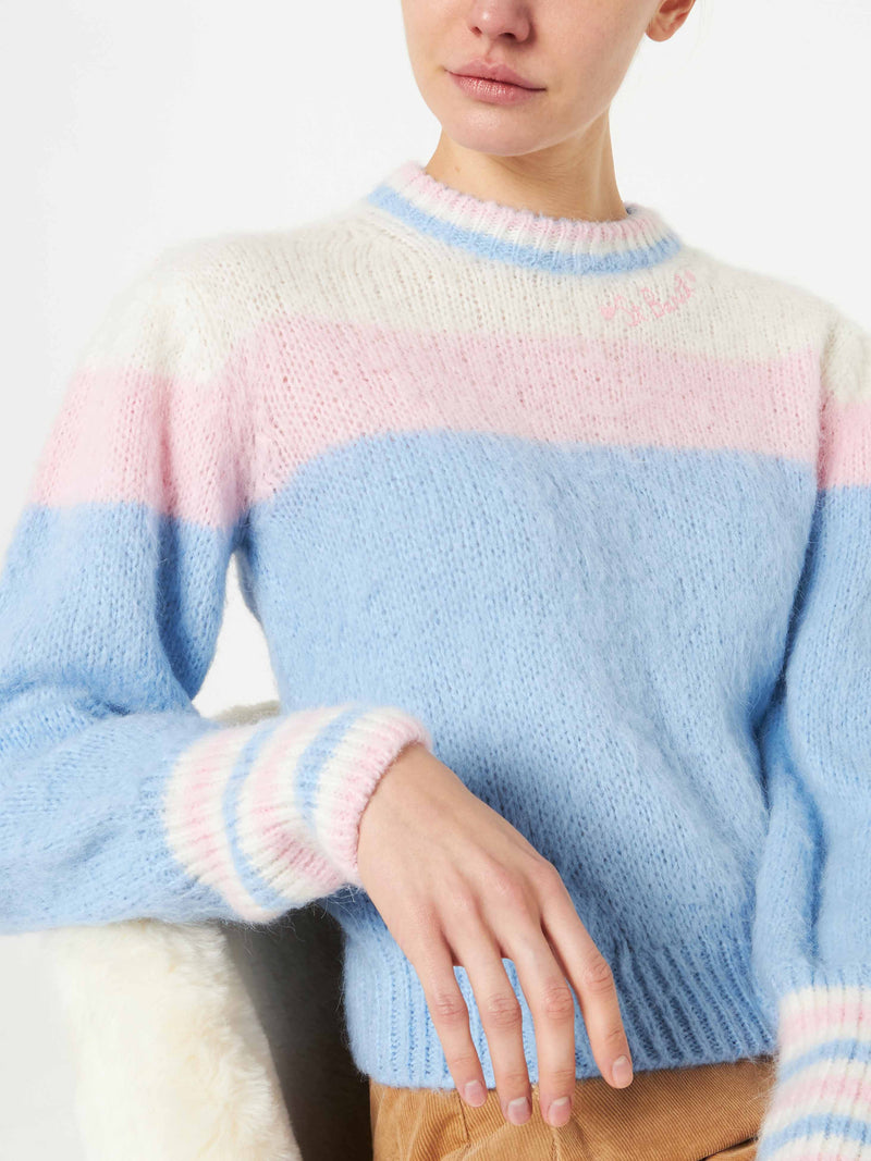 Brushed knit sweater with puff sleeves and St. Barth embroidery