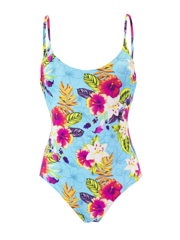 Einteiliger Badeanzug mit Ibiskus-Print