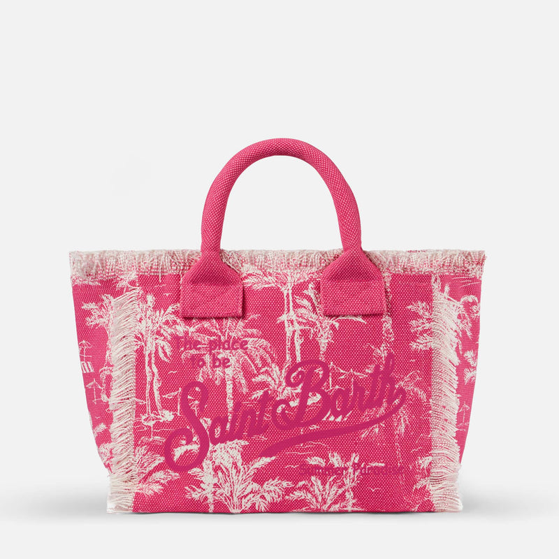 Colette pink cotton canvas handbag with toile de jouy print