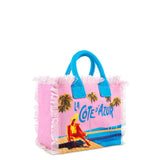 Colette canvas handbag with La Cote d'Azur postcard print