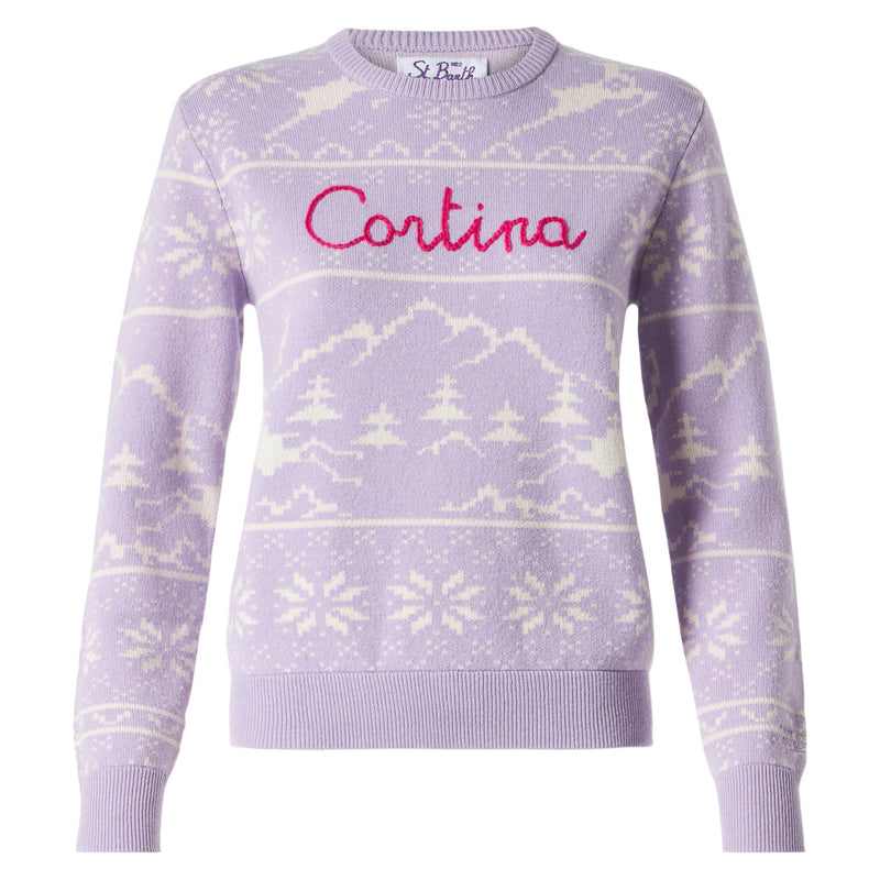 Woman sweater with Norwegian print and Cortina embroidery