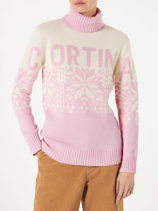 Woman turtleneck sweater with Cortina print