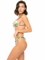 Woman triangle bikini with tropical print