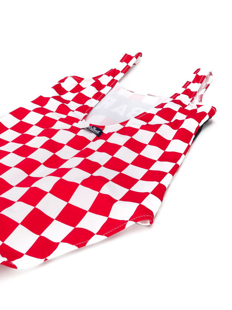 White and red check print girl's one piece