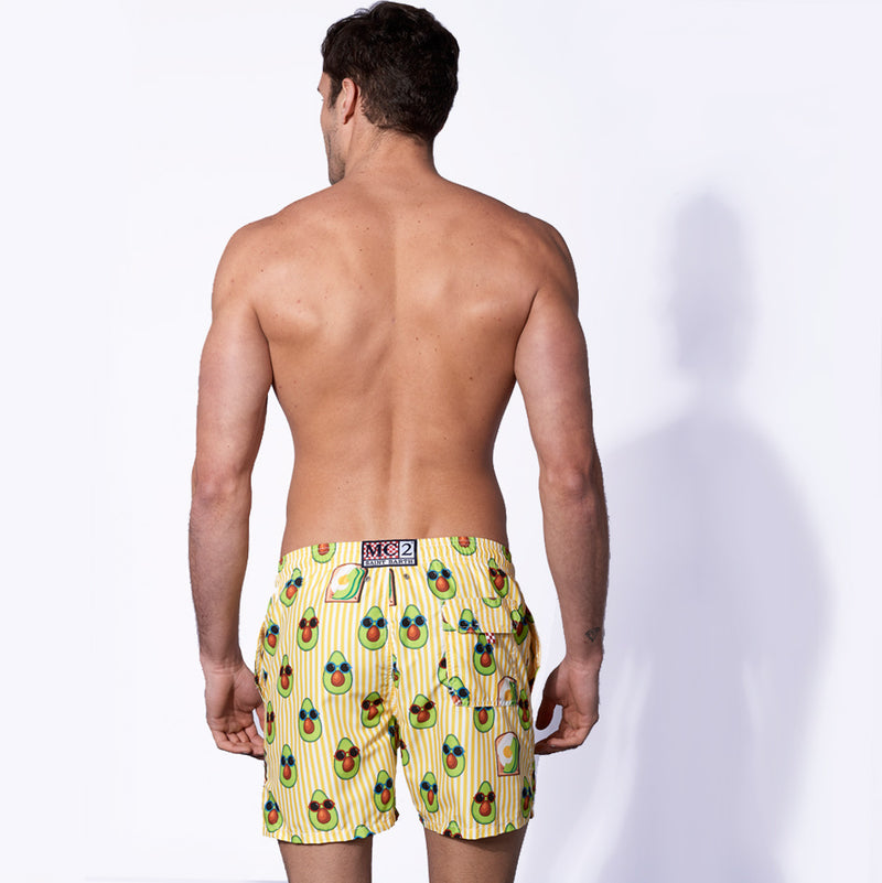 Mid-length swim shorts avocado toast striped print