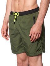 Military green light fabric zipped swim shorts