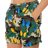 Light fabric man swim shorts butterfly and camouflage print