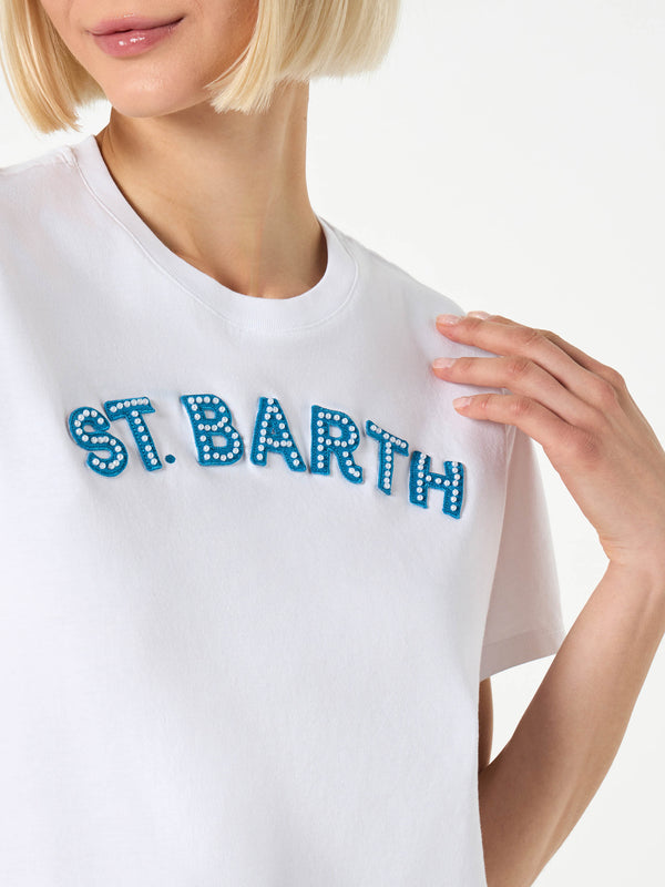 Woman cotton t-shirt with St. Barth patch