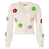 Woman brushed cropped cardigan with puff sleeves