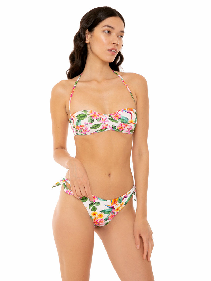 Bikini bianco con stampa fiori colorati