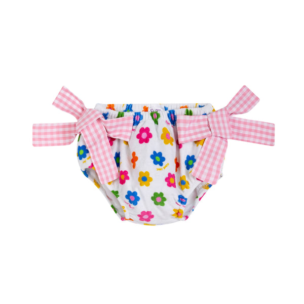 Baby girl terry swim briefs with daisy print