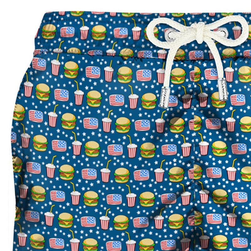 Light fabric man swim shorts fast food print