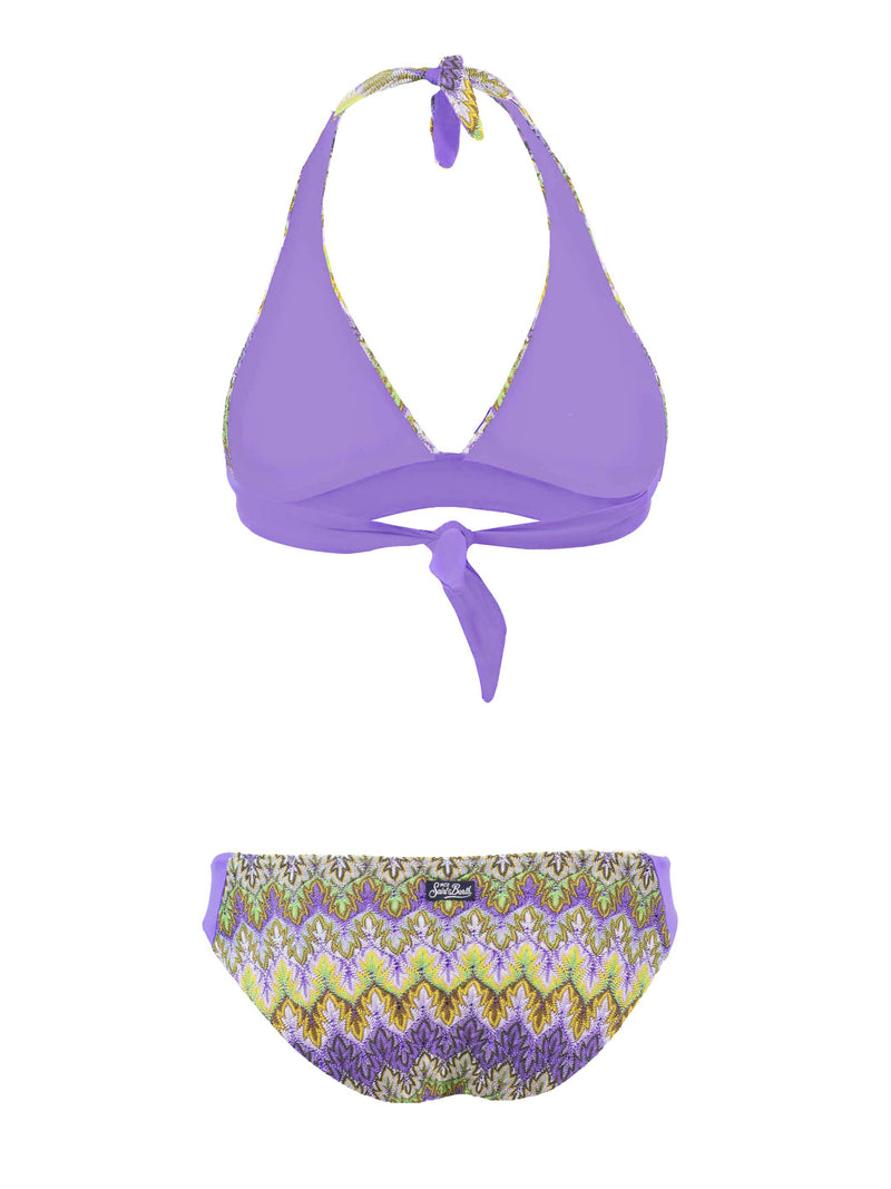 Bikini a triangolo in maglia chevron lilla