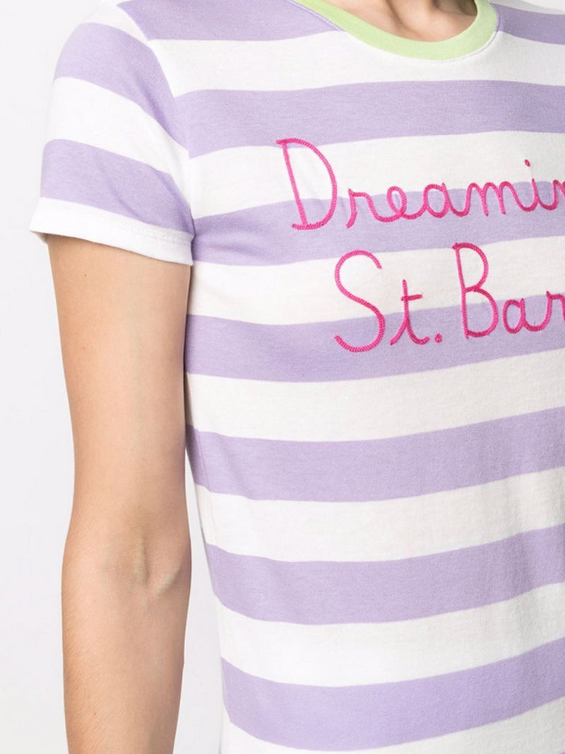 T-shirt a righe lilla e bianche con St. Barth ricamato is my dream