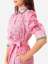 Kurzes Kleid aus Baumwolle mit Bandanna-Print und Stickereien