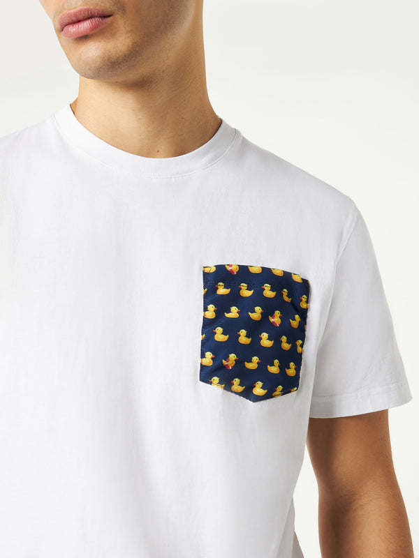 T-shirt da uomo in cotone con taschino stampa papere