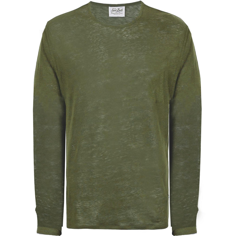 T-Shirt Uomo Lino verde militare maniche lunghe