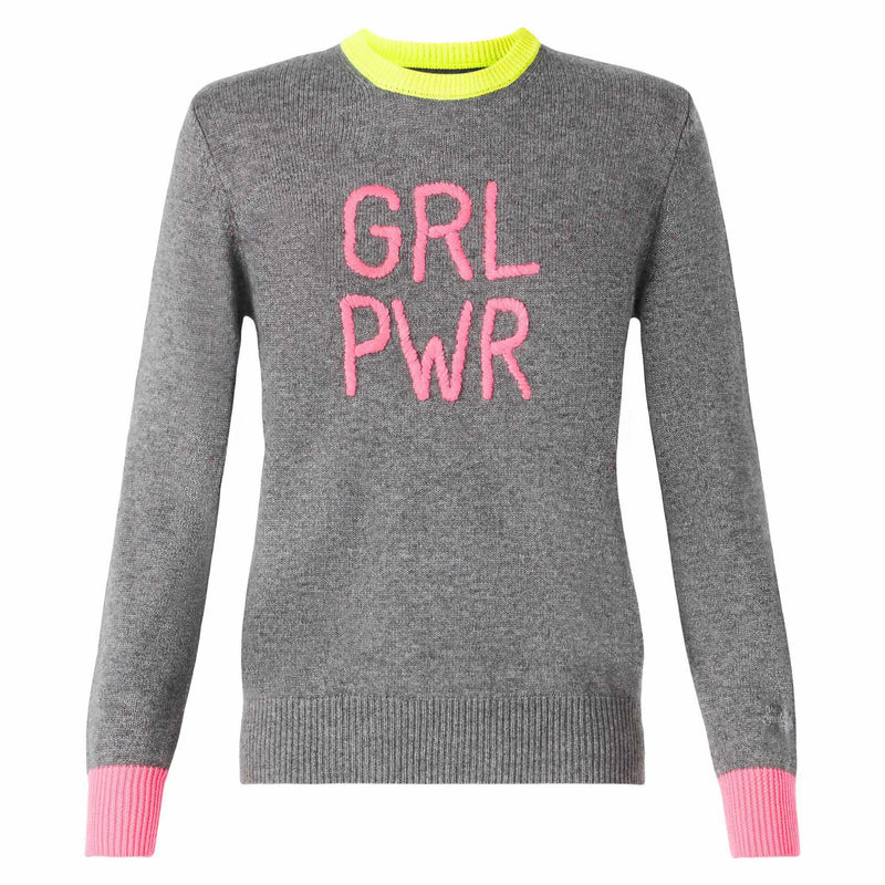 Woman grey sweater GIRL PWR fluo embroidery and fluo details