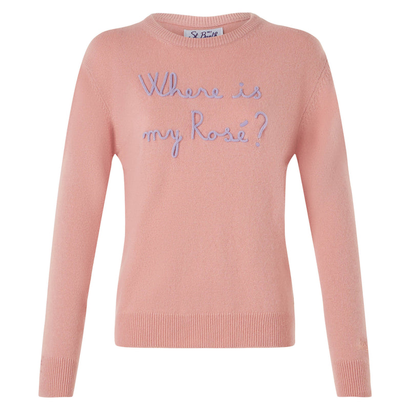Woman sweater with Where is my Rosé? embroidery