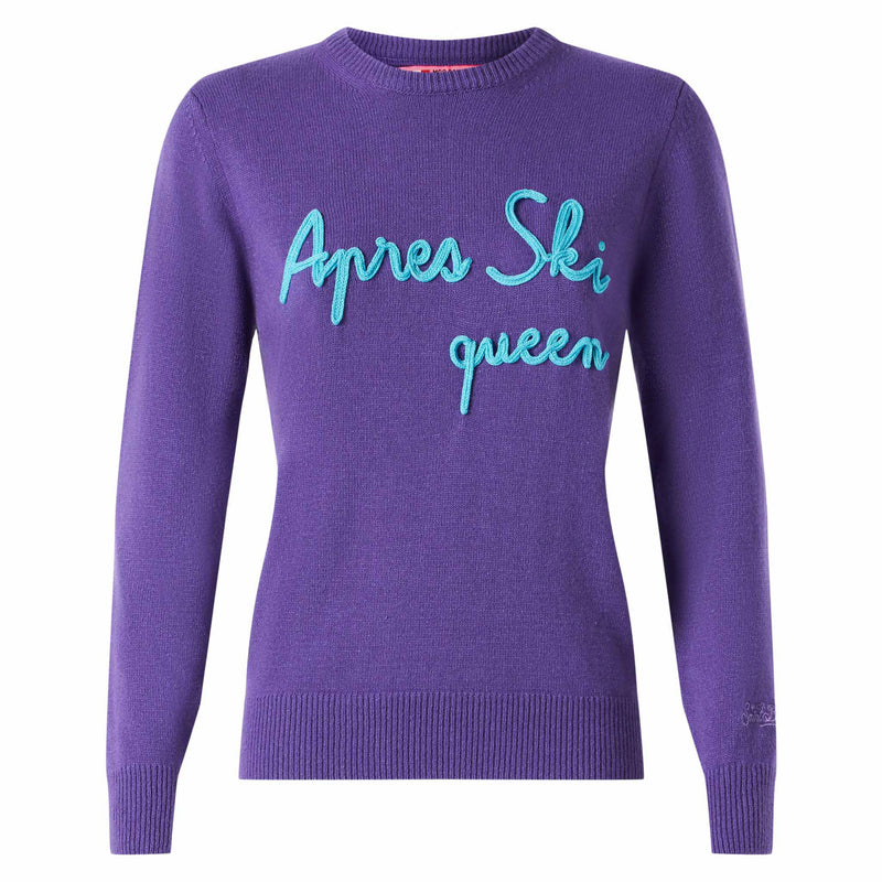 Woman purple sweater Apres Ski queen embroidery