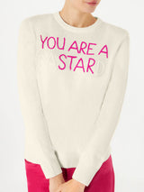 Weißer Damenpullover „You are a (Ba)star(d)“-Stickerei
