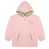 pink embroided writing hoodie for girl