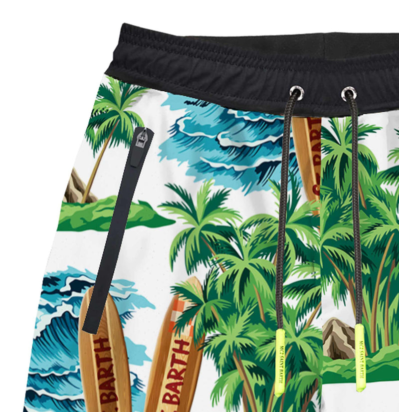 Hawaiian print boy swim shorts surf style