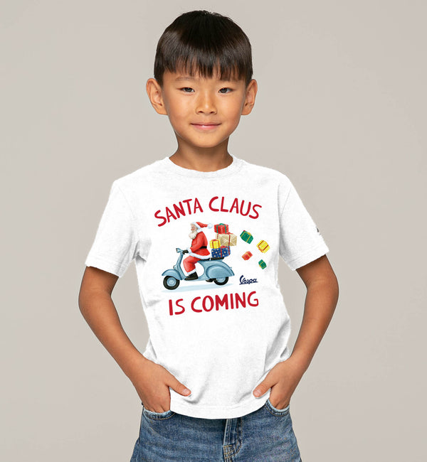 T-shirt bianca da bambino con stampa Santa Claus is coming - Vespa Special Edition ®