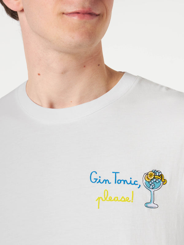 T-shirt da uomo in cotone con ricamo Gin Tonic, please!