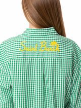 Grünes Baumwollhemd mit Gingham-Karomuster und Stickerei