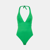 Woman green one piece swimsuit