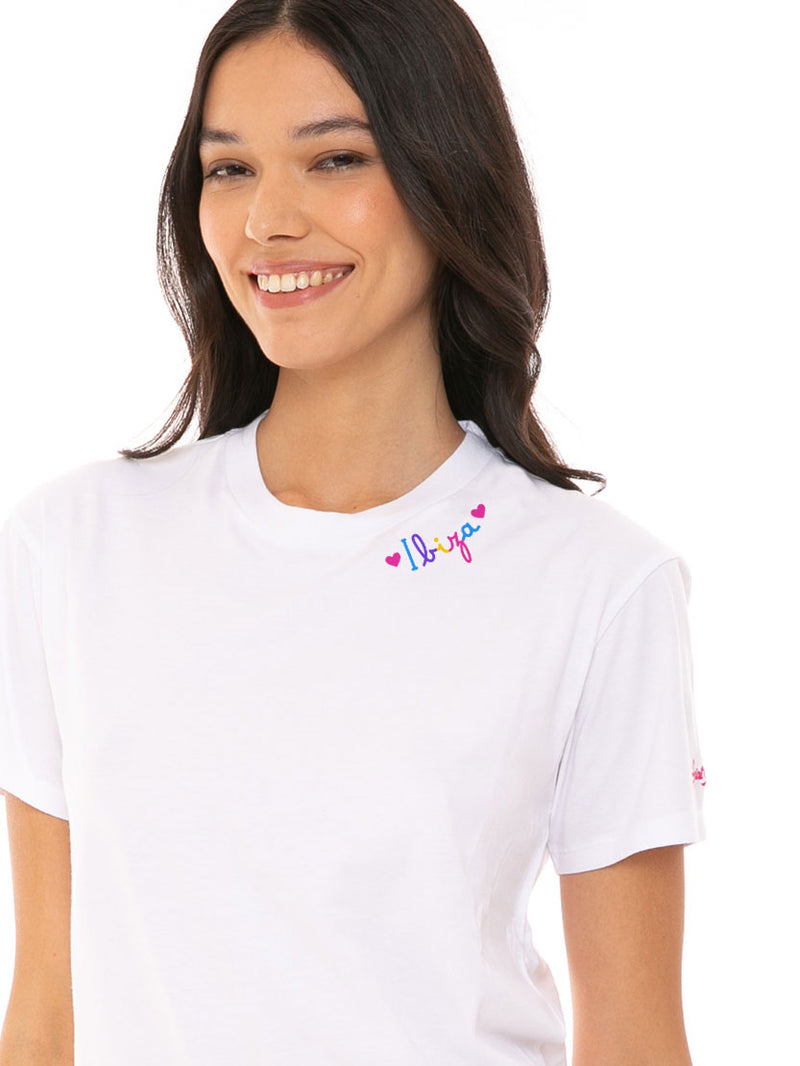 T-shirt in cotone con ricamo Love Ibiza