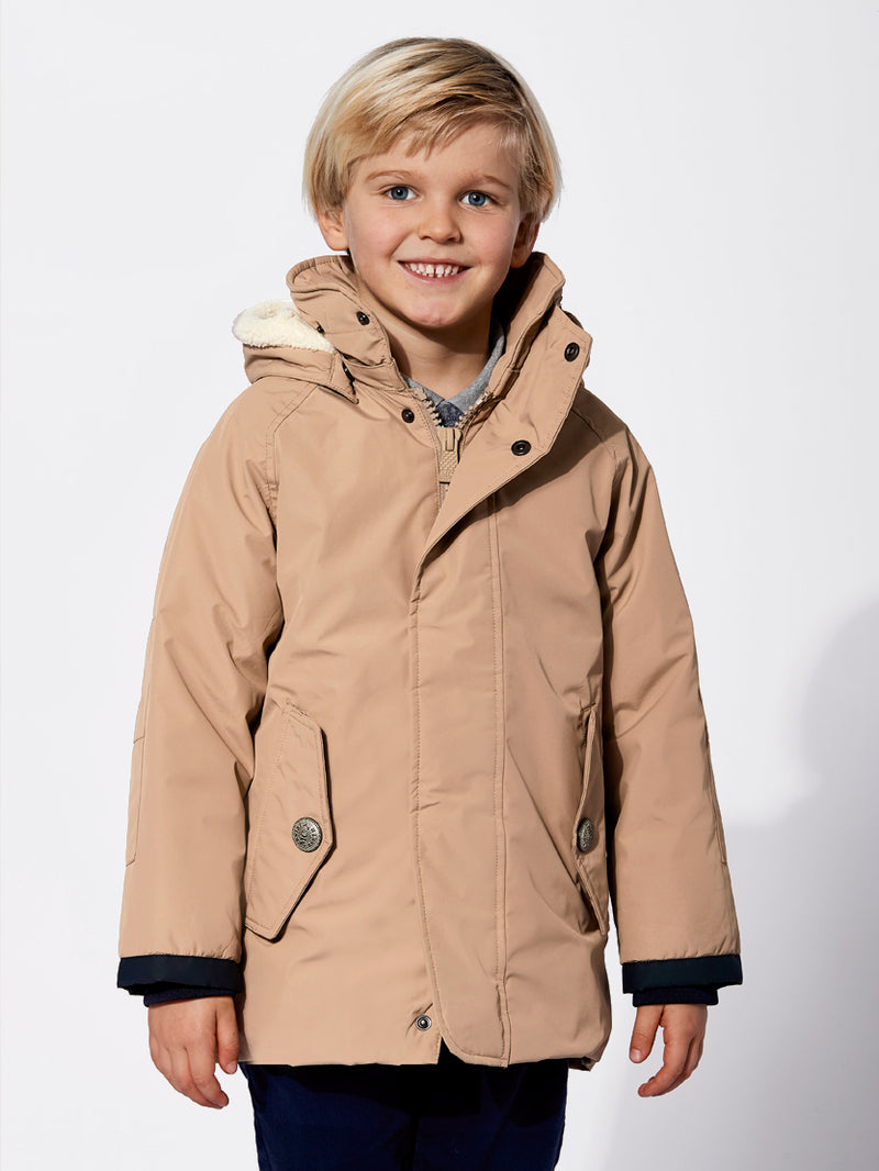 Boy hooded beige Voyager Jr parka jacket