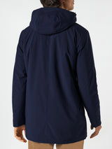 Man hooded blue Voyager parka jacket with sherpa lining