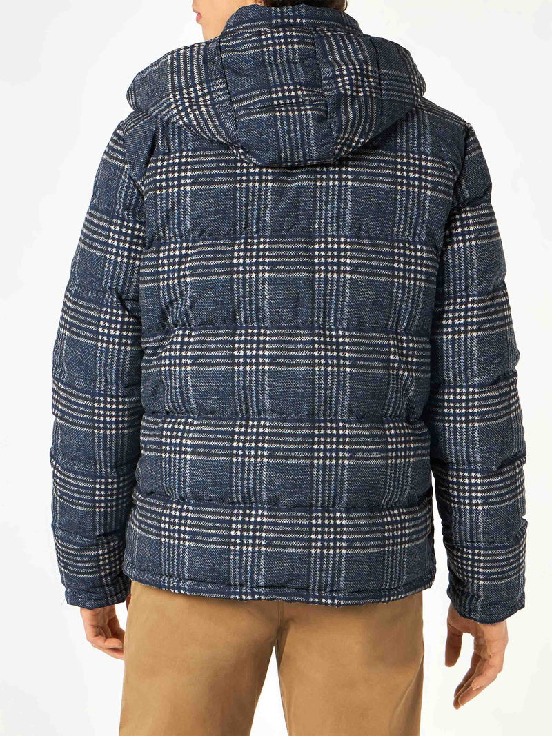 Blue Prince of Wales print hooded down padded jacket
