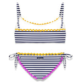 Girl bralette bikini with navy blue striped